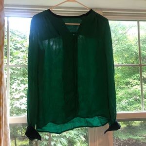 Emerald and navy 100% silk blouse